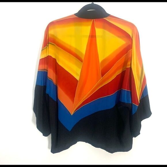 Vintage Silk Art to Wear Retro 70’s Geometric Kabuki Jacket - Picture 15 of 15